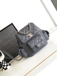 Balo Chanel Da Hạt Replica 11 Cao Cấp Màu Xám 21.5×19.5x12cm
