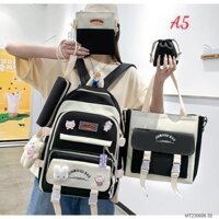 Balo Combo 5 Món, Set Balo + 4 Món Balo Nữ Đi Học Laptop thời trang ulzzang cặp sách đi học Sinh viên học sinh.
