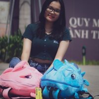 Balo con rồng khủng long màu đen vải nhung đựng mũ bảo hiểm fullface - mũ 3/4 cho nam nữ cute