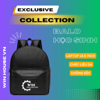 Balo da WIN HOUSE nam nữ Cặp đi học unisex balo laptop da pu cặp sách học sinh chống nước