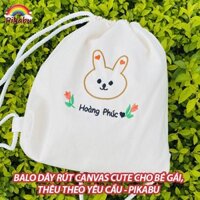 Balo dây rút Canvas cute cho bé gái, thêu tên theo yêu cầu - Pikabu - PK002