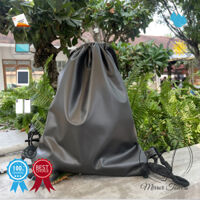 Balo dây rút vải, vải dù, vải bố, vải thun, vải nỉ, đựng giấy tờ A4, laptop, quần áo, giày thể thao - Vải dù, đen trơn, 2 lớp