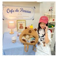 Balo đi học Capybara FaThi, mẫu tròn cỡ vừa, đeo chéo, cặp sách, túi bông nam nữ