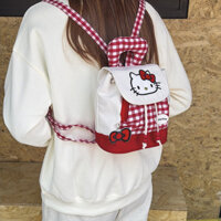 Balo đi học đi chơi Hello Kitty caro đỏ siêu dễ thương cho bé
