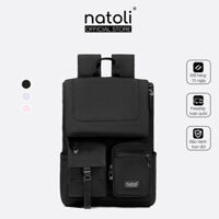 Balo đi học du lịch unisex Global Backpack B8 chính hãng NATOLI chất vải canvas kháng nước nhiều ngăn basic cao cấp - 2. Đen