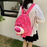 Balo đi học hình Gấu Dâu 38cm dễ thương - balo vải gấu hồng LOTSO