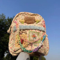 Balo đi học hoạ tiết hoa nhí phối phụ kiện dễ thương cho nữ