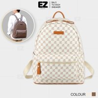 Balo đi học thời trang họa tiết hot trend EZ BALO BLN26 Cặp đi học nữ nam da PU cao cấp , Balo da nữ màu trắng nâu