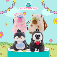 Balo Gấu Bông Capybara Hồng, Kem Đội Mũ Gấu Bông Online - Balo Chim Cánh Cụt Ôm Cá Đáng Yêu Cho Bé