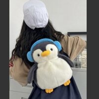 Balo Gấu Bông Chim Cánh Cụt Dễ Thương Đeo Tai Phôn Lông Mịn Xinh Xắn