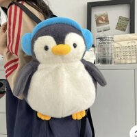 Balo Gấu Bông Chim Cánh Cụt Dễ Thương Đeo Tai Phôn Lông Mịn Dễ Thương