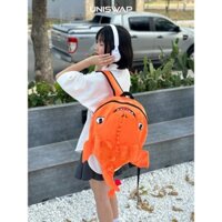 Balo hình con rồng răng sún vải nhung mềm mịn màu cam