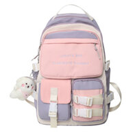 Balo học sinh cấp 3 cấp 2 thời trang nữ nhiều ngăn size to 30x14x44CM Ladata VMC8781 tím hồng