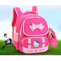 Balo Học Sinh Tiểu Học Hello Kitty Cho Bé Gái Tặng kèm Búp Bê Và Hộp Bút Chống Gù Cao Cấp(3558)