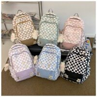 Balo kẻ caro dễ thương phong cách thời trang Hàn Quốc siêu nhẹ