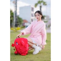 Balo khủng long màu đỏ mềm mịn Ba lô người lớn trẻ em Thích hợp đi học, đi chơi, đi phượt, Balo cute