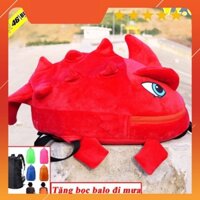 balo khủng long vải nhung màu đỏ tặng bọc balo đi mưa tiện lợi - FREESHIP