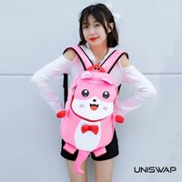 Balo mèo CAT UNISWAP vải nhung màu hồng, balo size lớn đi học, đi làm, đi du lịch