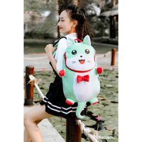 Balo mèo con xanh ngọc vải nhung mềm mịn chống nước