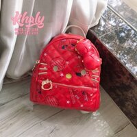 Balo mini 10'' 4 ngăn da bóng hình Hello Kitty nhí nơ phồng màu đỏ cho trẻ em bé gái - 84-DO8848A - (18x11x2