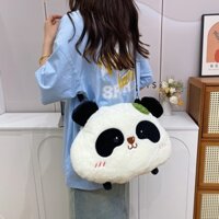 Balo nhồi bông mặt gấu trúc Panda G2  đính lá siêu dễ thương, Balo gấu bông hoạt hình vải nhung lông mềm mịn