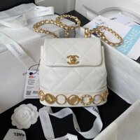 Balo Nữ Chanel Charm Mini Chất Da Mịn Replica 1:1 Màu Trắng 18x18x8cm