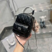 Balo nữ mini vân trám khóa xoay kèm móc gấu vân trám hàng quảng châu mốt mới Đeo Vai Backpack