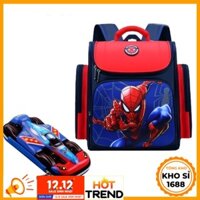 Balo siêu nhân người nhện captain kèm hộp bút cho bé trai tiểu học, cặp sách bé trai đi học cấp 1 E105