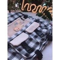 Balo sọc caro đen trắng có kin cài cực cute❤️❤️