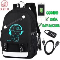 Balo thời trang phát sáng dạ quang Xutustore hình Boy Music cá tính + Tặng cáp sạc USB xịn + Khóa số chống trộm cực HOT