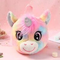 Balo trẻ em, balo pony màu cầu vồng siêu đáng yêu, túi 3D đầu kỳ lân lông mềm  - HOT 2021 - HOT