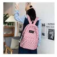 Balo Ulzzang Hàn Quốc kẻ sọc caro màu hồng