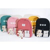 Balo Vải Canvas Màu Trơn Hình Gấu Có Túi Hộp Thời Trang Hàn Quốc Tiện Dụng.Bunny Store