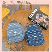 Balo vải họa tiết nơ nhí size mini 20cm thời trang năng động trẻ trung