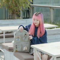 Balo xanh lá túi trong gấu xinh basic