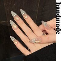 Bấm vào móng tay handmade Gilt Wave Shadow Pearlescent Butterfly Shadow Pearlescent Sugar Powder Cat 's Eye Tua Rua Mặt dây chuyền bóng thép Pháp Làm móng tay