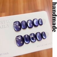 Bấm vào móng tay handmade Nine Purple Ignition handmade Móng tay nguyên chất Mắt mèo Trị liệu móng tay Nho Tím Ice Hạt thủy tinh trong suốt Miếng dán móng tay mắt mèo Thành phẩm Móng tay giả