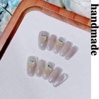 Bấm vào móng tay handmade [Peach Bobo] handmade Đeo móng tay Ice Transparent Pure Desire Ngọt Ngào Nhấp Nháy Xuân Phong Cách Mùa Hè Đào Thành Phẩm Miếng Dán Làm Móng Tay Thành Phẩm Móng Tay Giả