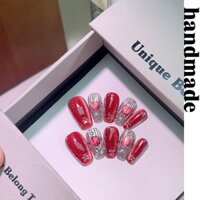 Bấm vào móng tay handmade handmade Đeo móng tay Làm móng tay Ruby Cat 's Eye Buchira ATM Bạc Magic Mirror Màu hồng Miếng dán móng tay Thành phẩm Móng tay giả