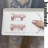 Bấm vào móng tay handmade Nguyên chất handmade Trị liệu bằng ánh sáng Móng tay đeo được Tím Thuốc lá Mắt mèo Pháo hoa Phong cách tái sử dụng Miếng dán làm móng tay có thể tháo rời