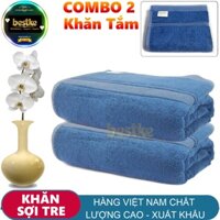 bamboo bath towel manufactory , khăn tắm sợi tre , set 2 cái màu xanh 120x60cm=320g/cái