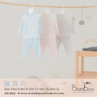Bamboo - Bộ dài tay cài vai áo kẻ quần trơn