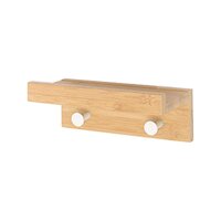 Bamboo Wall Mounted Storage Shelf with Zinc Alloy Hooks for Home - I