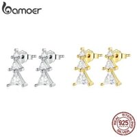 Bamoer 1 Đôi Bông Tai Bạc 925 Hình Cây Thông Giáng Sinh 2 Màu Sắc sce1268-a