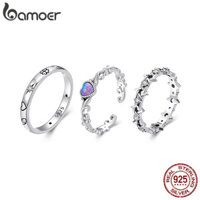 Bamoer Bạc 925 Nhẫn Opal May Mắn Thiết Kế Trái Tim Trang Sức Quà Tặng Nữ