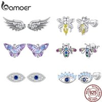 Bamoer Bông Tai bạc 925 Hình Cánh Thiên Thần / Bướm / Ong / Mắt Quỷ 4 Loại Thời Trang