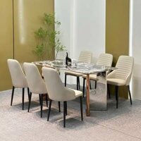 Bàn ăn 6 ghế mặt đá vi tinh thể, ghế da cao cấp – SP6447