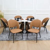 Bàn ăn 6 ghế, mặt đá vi tinh thể, chân thép mạ inox, 6 ghế bọc da cao cấp – SP1808