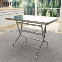 Bàn ăn/ Bàn vuông Inox DELI 1200x700 - Chính hãng Inox 201/304 - Bàn Qui Phúc - Chân bàn chống trượt - Bảo hành 20 năm