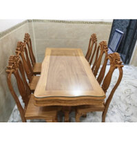 BÀN ĂN BÁNH TÂY  8 GHẾ GỖ CĂM XE MẶT GÕ ĐỎ